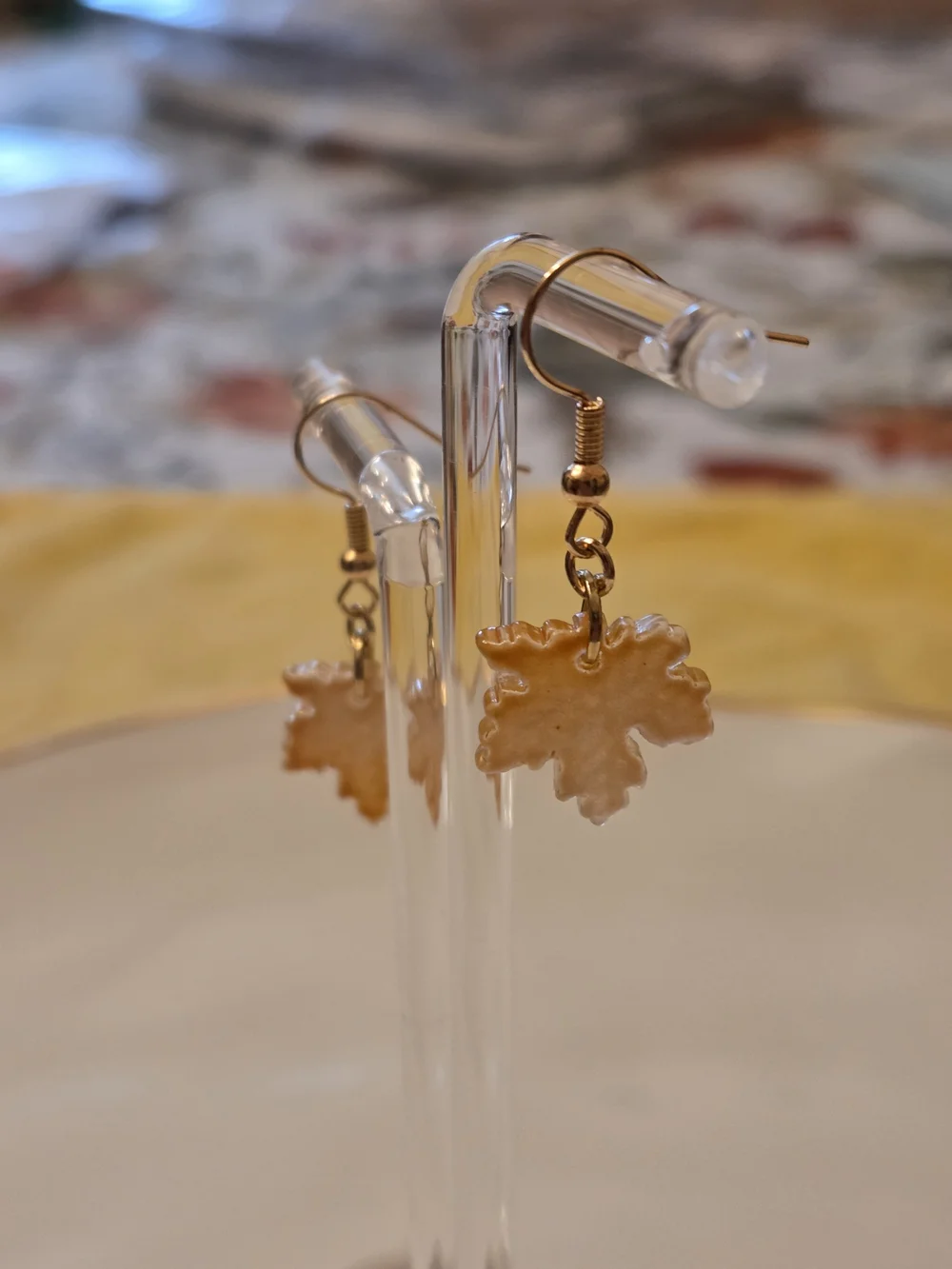 Autumn Maple Leaf Drop Earrings- Amber/ Yellow Resin- NWT